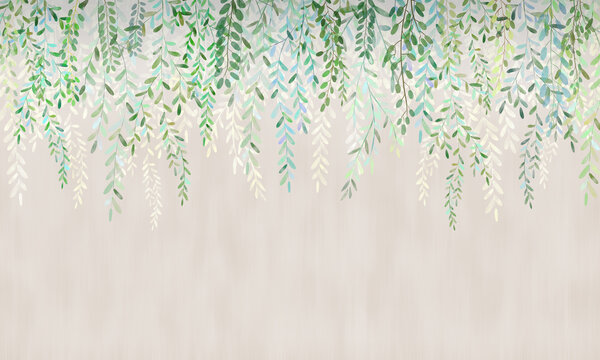 Tree branches on top in the style of watercolor painting. Printing for large-format printing. © Katrine_arty