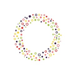 Colorful geometric stars frame - wreath. Abstract vector background with colorful stars shapes consisting of spherical geometric particles. Star's frame's colorful halftone.