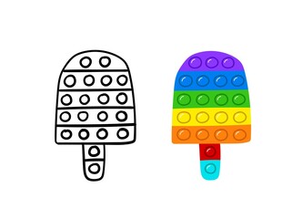 Pop it fidget. Hand drawn trendy toy antistress in the form ice cream. Vector illustration.