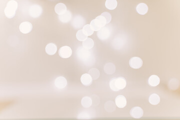 Abstract background blurred circles bokeh white on light blue background. Christmas and holiday symbol.