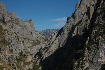 Fototapeta na wymiar Crossed rocky slopes at Cares Natural Park in the north of Spain