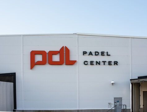 Gothenburg, Sweden - July 14 2021: Logo of PDL Padel Center on the wall of a training center.