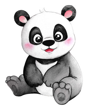 Watercolor cute panda . Watercolor animal, on an isolated background, for children's parties. Wall decoration.