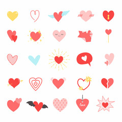 Set of cute hearts isolated on white background. Love and Valentine symbol. Vector illustration in flat style.