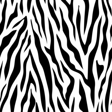 Zebra Skin Texture seamless pattern. Animal print background for fabric, textile, design, wrapping, cover.Vector illustration in flat style.
