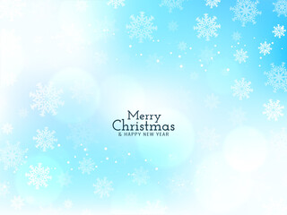 Merry Christmas festival soft blue bokeh snowflakes background