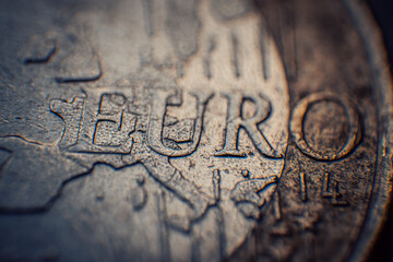 close up of an one euro coin - obrazy, fototapety, plakaty
