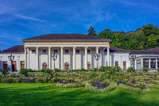 Casino and Health spa center in the spa park of Baden Baen with blue sky. Germany, Europe