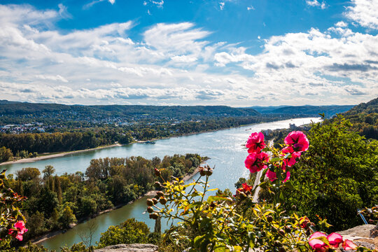Blick vom Rolandsbogen bei Remagen über den Rhein nch Süden