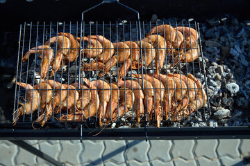 King's shrimp. Grilled shrimp and plattered. Delicious orange shrimp. High quality photo