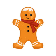 Obraz premium Gingerbread man cookies, decoration for the new year and Christmas and other holidays. Vector flat illustration