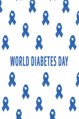 World diabetes day text with symbol blue ribbons pattern on white background