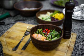 poke bowl, proper nutrition, natural food, healthy food, salad, raw fish, vegetables, microgreens