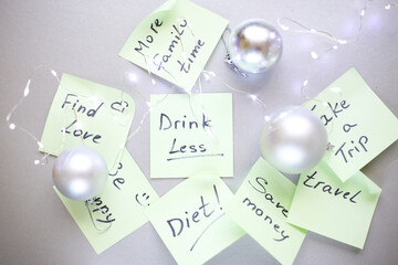 new year light bulbs, garlands, sticks, plans, to-do list