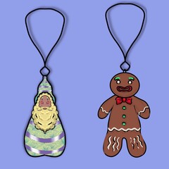 Christmas toys on a purple background