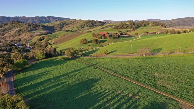 2021 - Excellent aerial shot of a vineyard outside Lake Casitas in California.