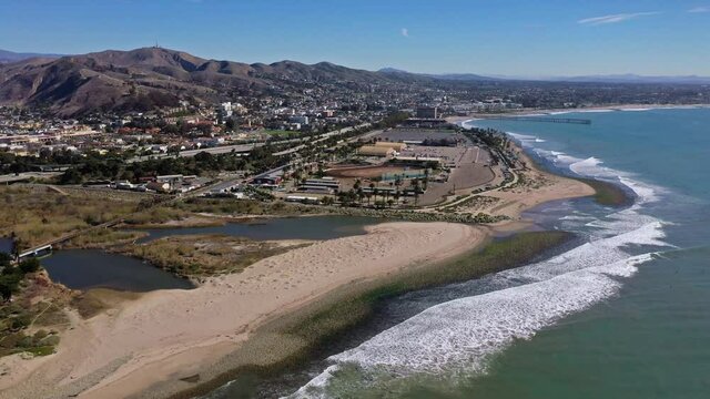 2021 - Excellent aerial shot of the Ventura fairgrounds on the beach in California.