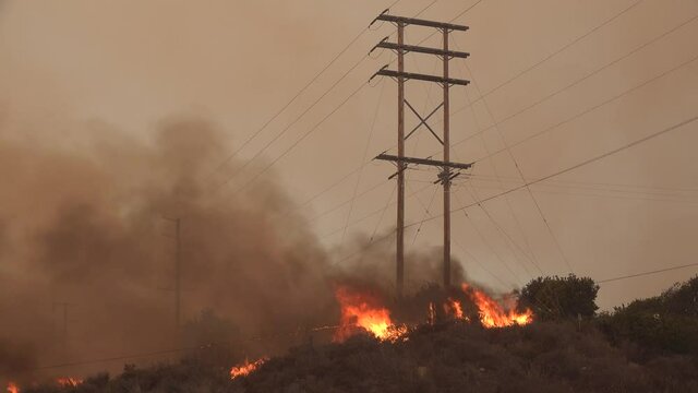 2021 - The Alisal fire burns near critical infrastructure Edison power poles along the Gaviota Coast in Santa Barbara County.