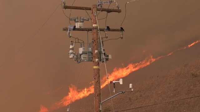 2021 - The Alisal fire burns near critical infrastructure Edison power poles along the Gaviota Coast in Santa Barbara County.