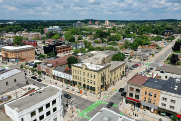 Aerial view of Waterloo, Ontario, Canada city center