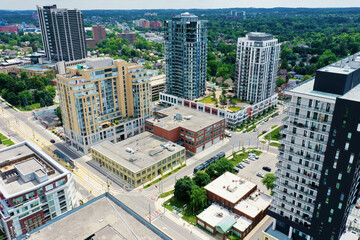 Aerial of Waterloo, Ontario, Canada city center