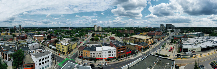 Aerial panorama view of Waterloo, Ontario, Canada downtown