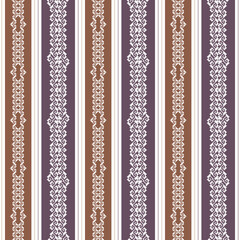Geometric seamless pattern of brown and purple squares in a flat style ornament in the form of pixels. Embroidery dotted schemes. Textile geo prints. 