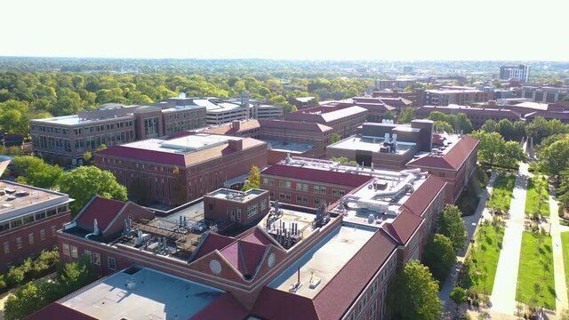 Aerial of Purdue University campus in West Lafayette, Indiana.