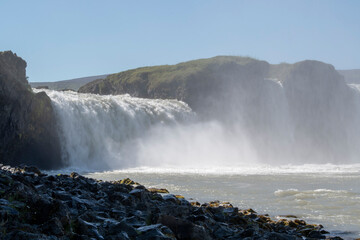 Landscape of powerful water crashing at Selfoss waterfall Golden Circle Iceland