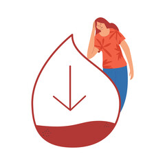 The person suffers from hypoglycemia. Low blood sugar. The woman is feeling weak. Vector illustration in flat style - obrazy, fototapety, plakaty