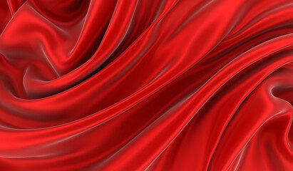 Red silk background. Waves of red silk full screen. Abstract elegant background for your project.