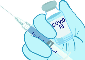Covid-19 vacine. Vector illustration of coronavirus meadicine treatment. Stop covid-19 illustration isolated on white. 
