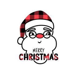 Vector Santa Claus illustration with hat, beard and glasses. Buffalo plaid. Cute Christmas design