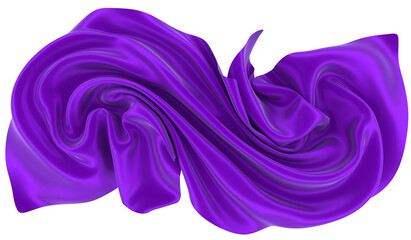Beautiful flowing fabric of violet wavy silk or satin. 3d rendering image.