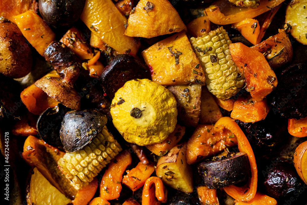 Wall mural roasted vegetables with herbs and spices