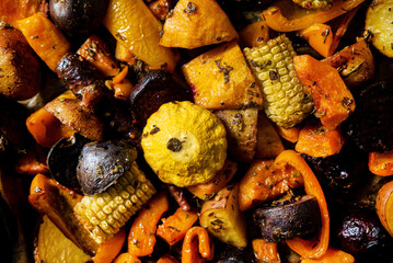 roasted vegetables with herbs and spices