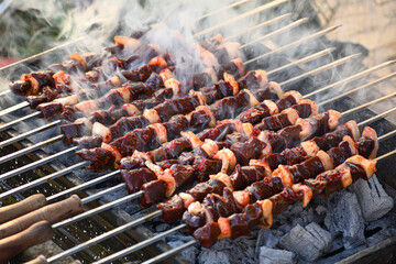 beef liver skewers on the barbecue