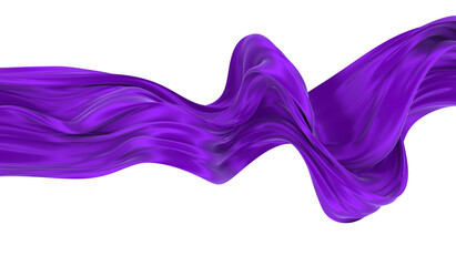 Beautiful flowing fabric of violet wavy silk or satin. 3d rendering image.