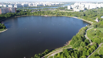 Fototapeta premium Moscow, Borisovskie prudy from sky (quadocopter view)