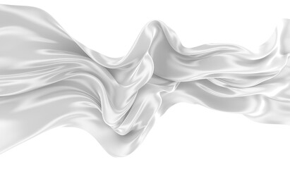 Beautiful flowing fabric of white wavy silk or satin. 3d rendering image.