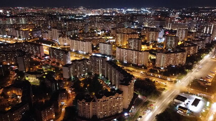 Moscow, Volgograd ave at night from sky (quadocopter view)