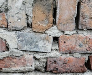 Vintage background of old red brick with concrete mortar
