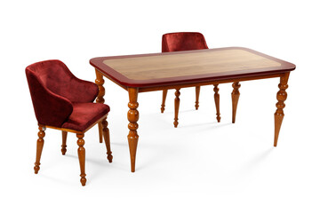 dining table and chairs isolated on white background 