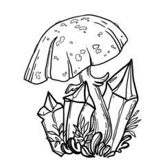 coloring book for children. tattoos. magic mushrooms. fly agarics. black line.