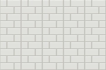 Subway tiles horizontal white background Metro brick decor seamless pattern for kitchen, bathroom or outdoor architecture vector illustration Glossy building interior design tiled material