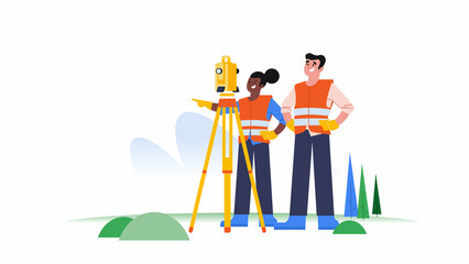 Illustration of a couple land surveyors