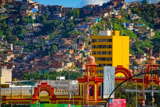 Church and houses in Caracas, Venezuela