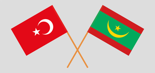 Crossed flags of Turkey and Mauritania. Official colors. Correct proportion