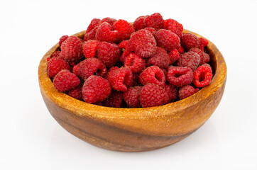 Fresh sweet ripe red raspberries. Studio Photo.