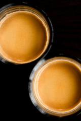 two glasses espresso, Top view. Flat lay